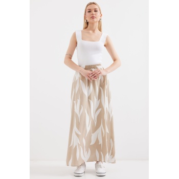 8028 Desenli Uzun Etek - Bej