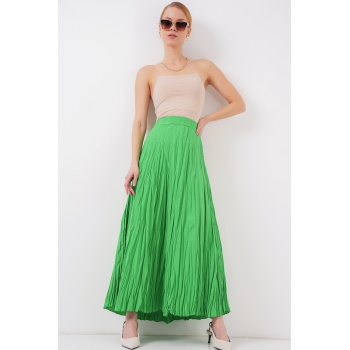 Kadın Uzun Kırışık Etek 8042 - Yeşil
