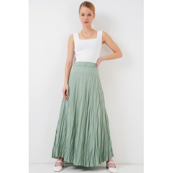 Kadın Uzun Kırışık Etek 8042 - Çağla