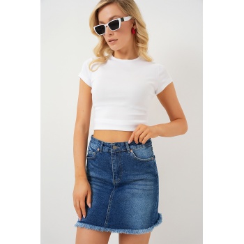 Kadın Püsküllü Mini Kot Etek 8051 - Lacivert