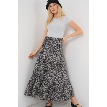 Kadın Desenli Uzun Etek 8053 - Antrasit