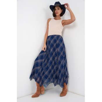 Kadın Asimetrik Kesim Şifon Etek 8056 - Lacivert