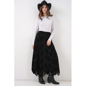 Kadın Desenli Astarlı Etek 8059 - Siyah