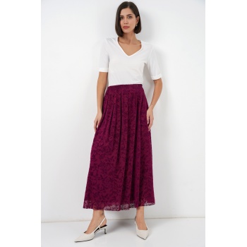 Kadın Flok Baskılı Astarlı Etek 8069 - Mürdüm