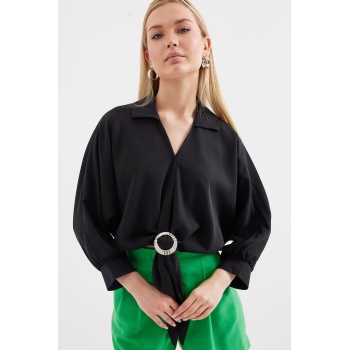 905 Oversize Dökümlü Bluz - Siyah