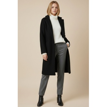 9085 Kadın Oversize Kaşe Kaban - D. Siyah