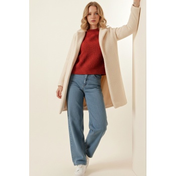 9085 Kadın Oversize Kaşe Kaban - M. Krem