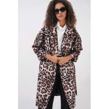 9104 Kruvaze Yaka Astarlı Trençkot - C. Kahverengi