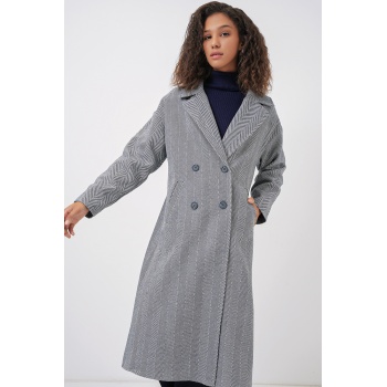 9113 Oversize Geniş Kesim Yünlü Uzun Kaşe Kaban - F.Lacivert