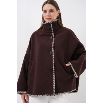 Kadın Nakışlı Kaşe Ceket 9167 - Kahverengi