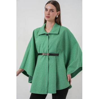 Kadın Kemerli Kaşe Panço 9170 - Yeşil