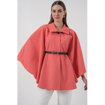 Kadın Kemerli Kaşe Panço 9170 - Somon