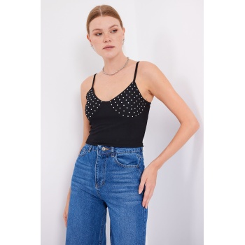 918 İp Askılı Crop Top - Siyah