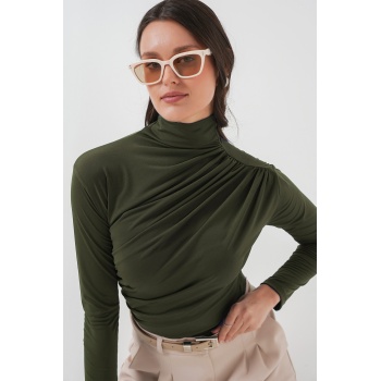 925 Büzgü Detaylı Sandy Bluz - Haki