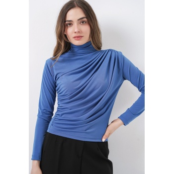 925 Büzgü Detaylı Sandy Bluz - İndigo