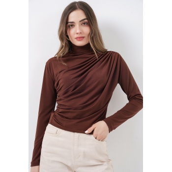 925 Büzgü Detaylı Sandy Bluz - A.Kahve