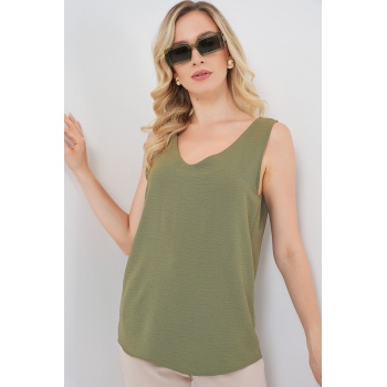 V Yaka Sıfır Kol Bluz 950 - A.Haki