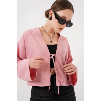 Önü Bağlamalı Keten Kimono 960 - Pudra