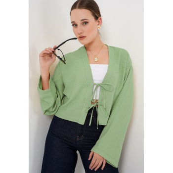 Önü Bağlamalı Keten Kimono 960 - E.Yeşil