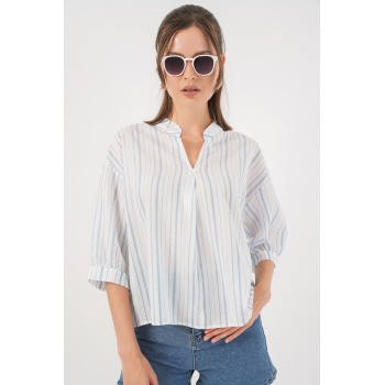 Kadın Çizgili Oversize Bluz 967 - A.Mavi