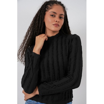 Kadın Dokulu Esnek Örme Bluz 975 - Siyah