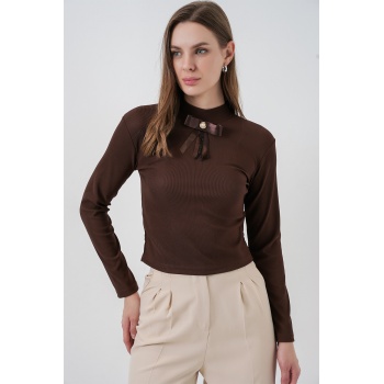 Kadın Kurdale Detay Uzun Kollu Bluz 977 - Kahverengi