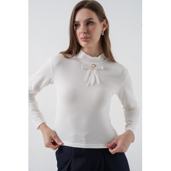 Kadın Kurdale Detay Uzun Kollu Bluz 977 - Beyaz