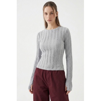 Kadın Dokulu Örme Bluz 980 - Gri