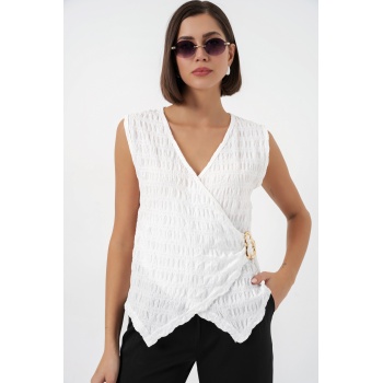 Kadın Sıfır Kol Örme Bluz 988 - Beyaz