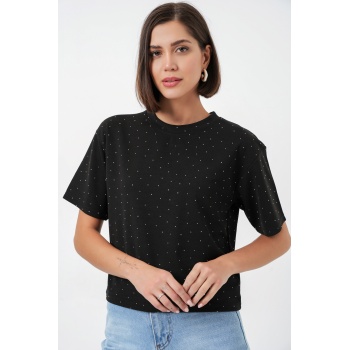 Kadın Taş Detaylı Tişört 990 - Siyah