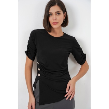 Kadın Düğme Detaylı Sandy Bluz 992 - Siyah