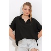 Kadın Siyah Oversize Polo Yaka Örme Bluz 0486