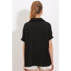 Kadın Siyah Oversize Polo Yaka Örme Bluz 0486