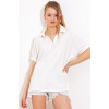Kadın Beyaz Oversize Polo Yaka Örme Bluz 0486