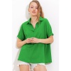 Kadın Yeşil Oversize Polo Yaka Örme Bluz 0486