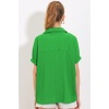Kadın Yeşil Oversize Polo Yaka Örme Bluz 0486