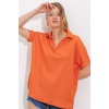 Kadın Turuncu Oversize Polo Yaka Örme Bluz 0486
