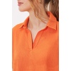 Kadın Turuncu Oversize Polo Yaka Örme Bluz 0486
