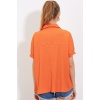Kadın Turuncu Oversize Polo Yaka Örme Bluz 0486