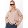 Kadın Bisküvi Oversize Polo Yaka Örme Bluz 0486
