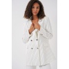 Kadın Beyaz Çift Düğmeli Çizgili Blazer Ceket 0699