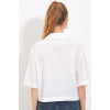 Kadın Beyaz Çift Düğmeli Oversize Crop Keten Ceket 0706