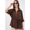 Fermuarlı Kadın Gömlek 0721 - Kahverengi