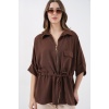Fermuarlı Kadın Gömlek 0721 - Kahverengi