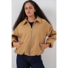 Kadın Büzgülü Oversize Kaşe Ceket 0728 - Hardal
