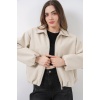 Kadın Büzgülü Oversize Kaşe Ceket 0728 - Ekru