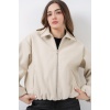 Kadın Büzgülü Oversize Kaşe Ceket 0728 - Ekru