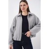 Kadın Büzgülü Oversize Kaşe Ceket 0728 - A.Gri