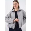 Kadın Büzgülü Oversize Kaşe Ceket 0728 - A.Gri
