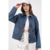 Kadın Çift Cepli Denim Ceket 0731 - Lacivert